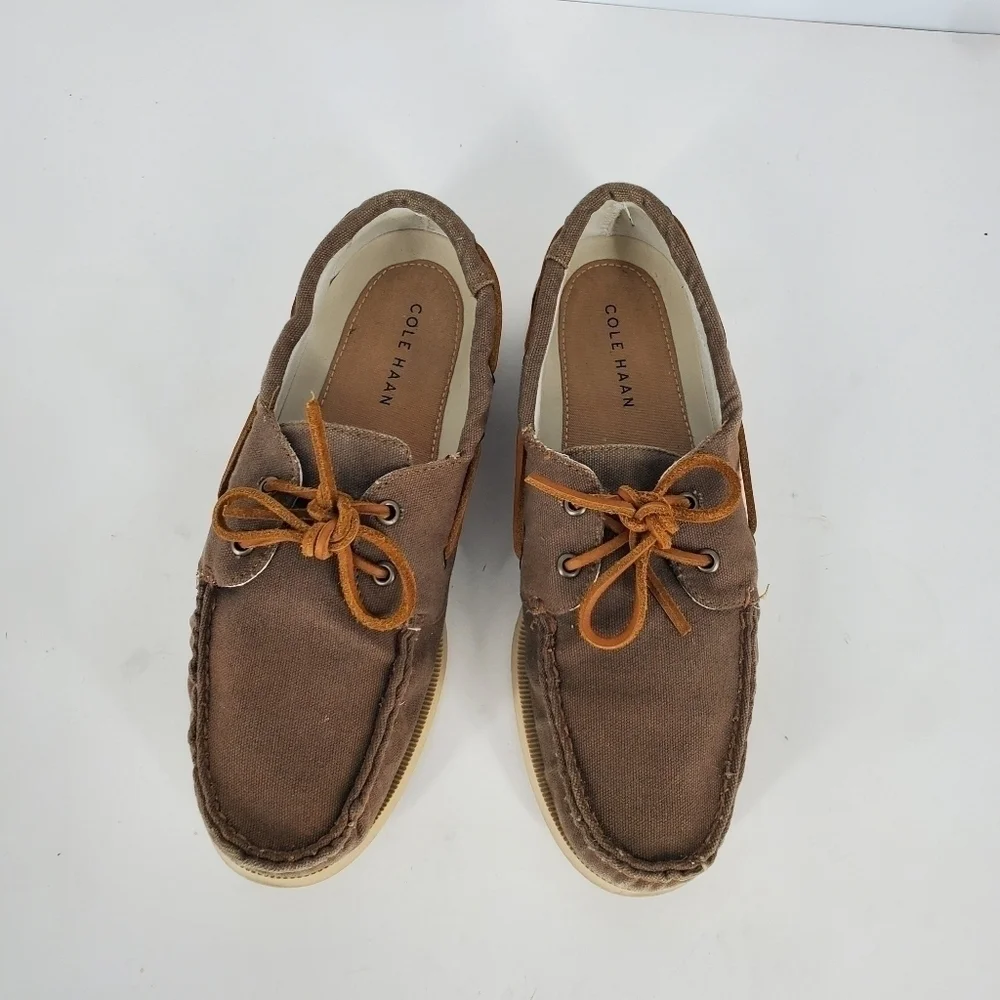 Cole Haan Mens Canvas Slip-on Boat Shoes Size 8.5 M Brown C14475 C15